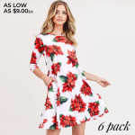 Wholesale women s Christmas poinsettia flower print Line dress pocket details o