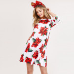 Wholesale women s Christmas poinsettia flower print Line dress pocket details o