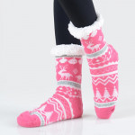 Wholesale women s Christmas assorted reindeer faux sherpa lined slipper socks o