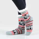 Wholesale women s Christmas assorted reindeer faux sherpa lined slipper socks o