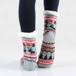 Wholesale women s Christmas assorted reindeer faux sherpa lined slipper socks o