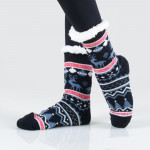 Wholesale women s Christmas assorted reindeer faux sherpa lined slipper socks o