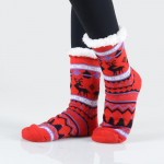Wholesale women s Christmas assorted reindeer faux sherpa lined slipper socks o
