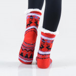 Wholesale women s Christmas assorted reindeer faux sherpa lined slipper socks o
