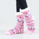Wholesale women s Christmas assorted reindeer faux sherpa lined slipper socks o