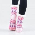 Wholesale women s Christmas assorted reindeer faux sherpa lined slipper socks o