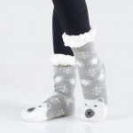 Wholesale adult Christmas assorted faux sherpa lined slipper socks o Snowman dot