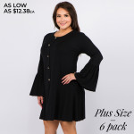 Wholesale women s Plus Solid Color Button Down Ruffle Hem Tunic Dress PACK Round