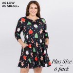 Wholesale women s plus gingerbread Christmas print line dress pocket details o s