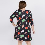 Wholesale women s plus gingerbread Christmas print line dress pocket details o s