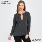 Wholesale women s solid color long sleeve loose fitting surplice hem sweater top