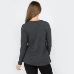 Wholesale women s solid color long sleeve loose fitting surplice hem sweater top