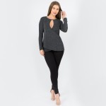 Wholesale women s solid color long sleeve loose fitting surplice hem sweater top