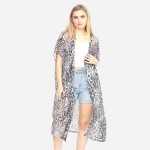 Wholesale women s Lightweight Grey Leopard Print Maxi Kimono One fits most L Pol