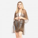Wholesale women s Lightweight Leopard Print Lurex Kimono One fits most L Polyest
