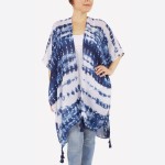 Wholesale women s lightweight navy blue tie dye kimono tassel accents One fits m