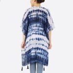 Wholesale women s lightweight navy blue tie dye kimono tassel accents One fits m