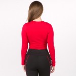 Wholesale women s solid long sleeve v neck wrap tie crop top o Long sleeves o Pl