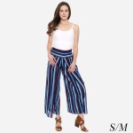 Wholesale women s Red White Blue Stripe Palazzo Pants Elastic Waistband S M Inse