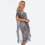 Wholesale women s Lightweight Sheer Leopard Print Half Ruffle Cove Up Top One fi