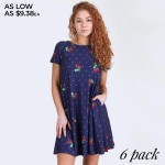 Wholesale women s short sleeve cherry polka dot dress pockets o Round neckline o