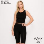 Wholesale women s Active Solid Seamless Scoop Neck Tank Top Biker Short Set Incl