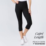 New Mix Brand Solid Black Peach Skin Capri Leggings.

- 1" Elastic Waistband
- Inseam approximately 18" L
- 92% Polyester / 8% Spandex