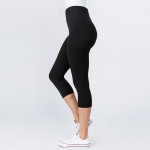 Wholesale mix Brand Solid Black Peach Skin Capri Leggings Elastic Waistband Ins