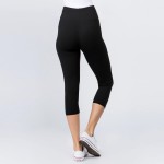 Wholesale mix Brand Solid Black Peach Skin Capri Leggings Elastic Waistband Ins