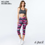 Wholesale women s Active Pink Camouflage Workout Capri Leggings o rise waistband