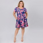 Wholesale women s Plus Cherry Blossom Print Dress o Round neckline o Cherry prin