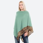 Wholesale women s Lightweight Knit Poncho Leopard Print Trim Detail One fits mos