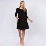 Wholesale women s Solid Sleeve Swing Dress Side Pockets o Relax Scoop Neckline o