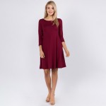 Wholesale women s Solid Sleeve Swing Dress Side Pockets o Relax Scoop Neckline o