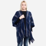 Wholesale houndstooth Knit Plaid Winter Ruana Tassel Trim One fits most L Acryli