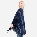 Wholesale houndstooth Knit Plaid Winter Ruana Tassel Trim One fits most L Acryli