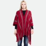 Wholesale houndstooth Knit Plaid Winter Ruana Tassel Trim One fits most L Acryli