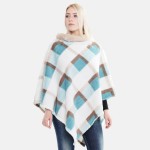 Wholesale women s Faux Fur Plaid Woven Print Poncho Cowl Neck One fits most L Po