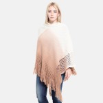 Wholesale women s Ombre Waffle Knit Poncho Fringe Tassels One fits most L Acryli