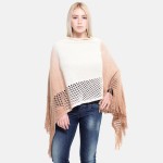 Wholesale women s Ombre Waffle Knit Poncho Fringe Tassels One fits most L Acryli