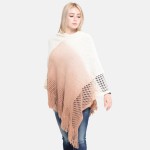 Wholesale women s Ombre Waffle Knit Poncho Fringe Tassels One fits most L Acryli