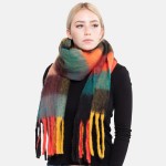 Wholesale oversized Fuzzy Knit Plaid Oblong Scarf Fringe Tassels W L Fringe Acry