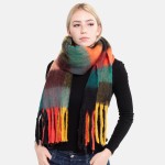 Wholesale oversized Fuzzy Knit Plaid Oblong Scarf Fringe Tassels W L Fringe Acry