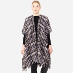 Wholesale women s Soft Small Plaid Print Kimono Frayed Trim One fits most L Acry