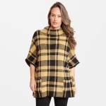 Wholesale thick Plaid Knit Short Sleeve Poncho Cowl Neck Front Pockets Two Funct