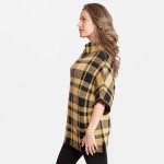 Wholesale thick Plaid Knit Short Sleeve Poncho Cowl Neck Front Pockets Two Funct