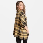 Wholesale thick Plaid Knit Short Sleeve Poncho Cowl Neck Front Pockets Two Funct