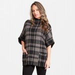 Wholesale thick Plaid Knit Short Sleeve Poncho Cowl Neck Front Pockets Two Funct