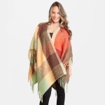 Wholesale women s Oversized Fleece Plaid Ruana Fringe Tassels Trim One fits most