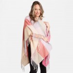 Wholesale women s Oversized Fleece Plaid Ruana Fringe Tassels Trim One fits most